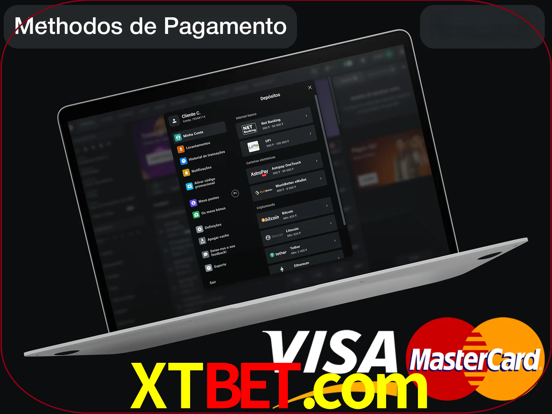 Use seu método de depósito preferido.